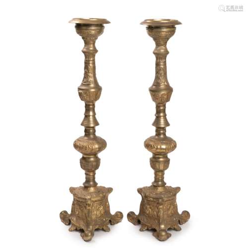 PAIR OF GILDED BRONZE CANDLESTICKS