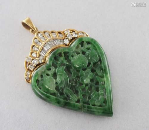 Natural jade and diamond pendant