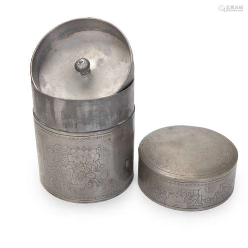 CHINESE PEWTER TEA CADDY