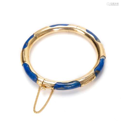 LAPIS LAZULI GILDED METAL BANGLE