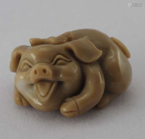 Natural sea bamboo coral piggy carving ornament ?