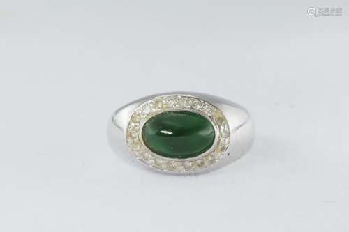 Natural jadeite and diamond ring