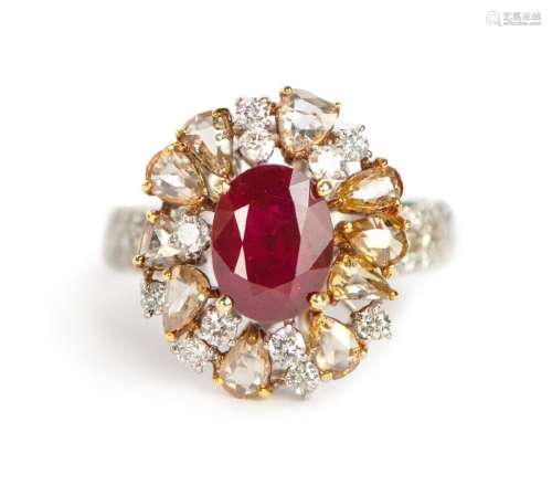 Natural 3.01 carats ruby and diamond ring
