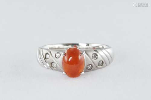 Natural red jadeite and diamond ring