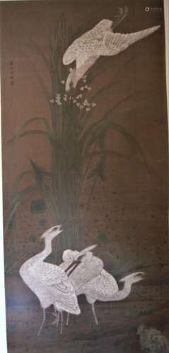 Lu Zhi ( attribué à )Grande peinture à décor de quatre aigre...