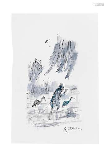 Sir Quentin Blake (British, born 1932) Wading No.2 (unframed...