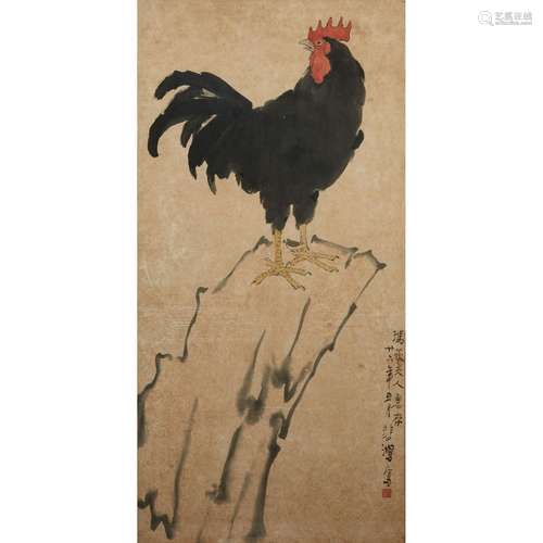 * XU BEIHONG (1895-1953)Coq sur un rocherPeinture verticale ...