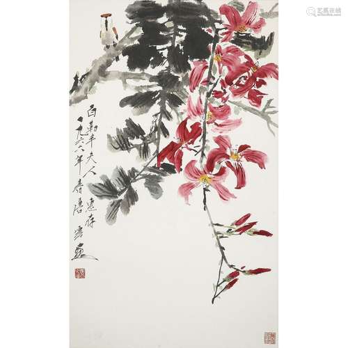 TANG YUN (1910-1993)Peinture verticale à l'encre et couleurs...