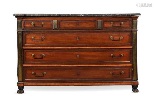 QUEEN MARY'S DIRECTOIRE MAHOGANY AND BRASS MOUNTED COMMODE, ...