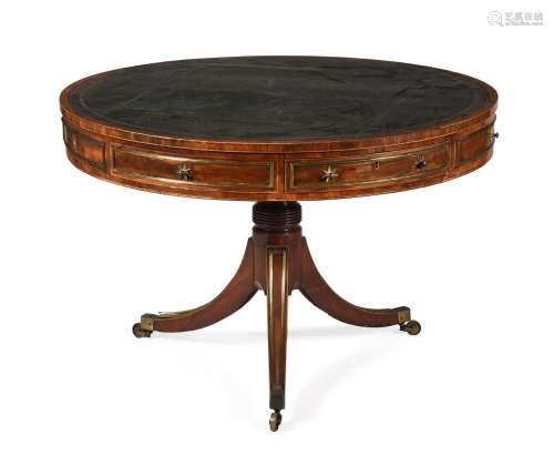 A REGENCY MAHOGANY AND BRASS MOUNTED DRUM LIBRARY TABLE, IN ...