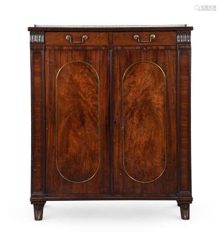 A REGENCY MAHOGANY, EBONISED AND BRASS INLAID SIDE CABINET, ...