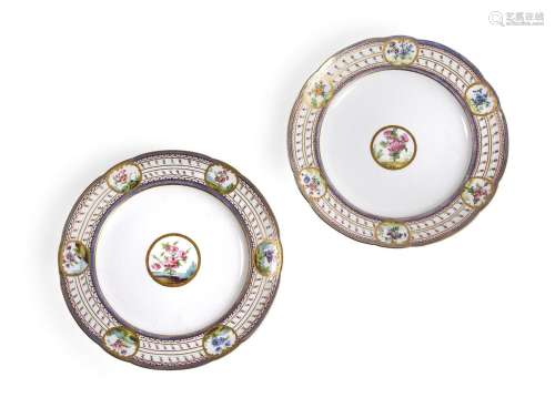 A PAIR OF SEVRES PORCELAIN PLATES ASSOCIATED WITH MARIE JOSE...
