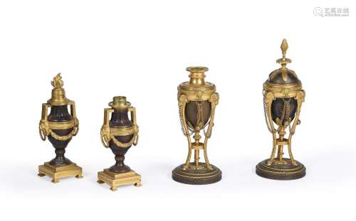 TWO PAIRS OF BRONZE AND ORMOLU CASSOLETTES, FIRST PAIR POSSI...