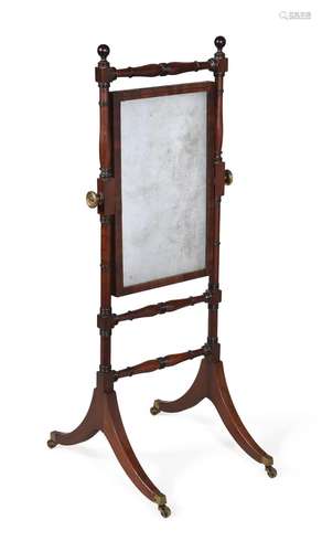 A REGENCY MAHOGANY AND EBONISED CHILD'S CHEVAL MIRROR, CIRCA...