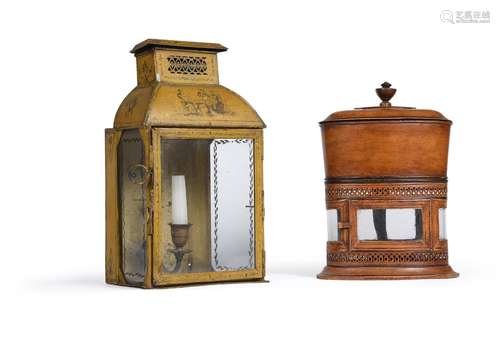 A YELLOW GROUND TOLE PEINTE LANTERN, EARLY 19TH CENTURY