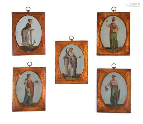 A SET OF FIVE GEORGE III TOLE PEINTE PANELS, LATE 18TH CENTU...