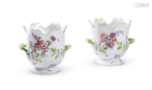 A PAIR OF CHELSEA POLYCHROME PORCELAIN TWO-HANDLED BOTTLE CO...