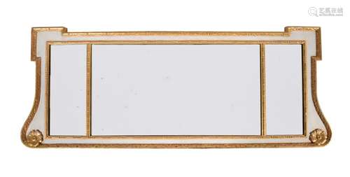 A GEORGE II PAINTED AND PARCEL GILT OVERMANTEL WALL MIRROR, ...