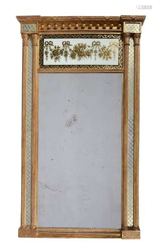 A REGENCY GILTWOOD AND VERRE ÉGLOMISÉ WALL MIRROR, CIRCA 181...