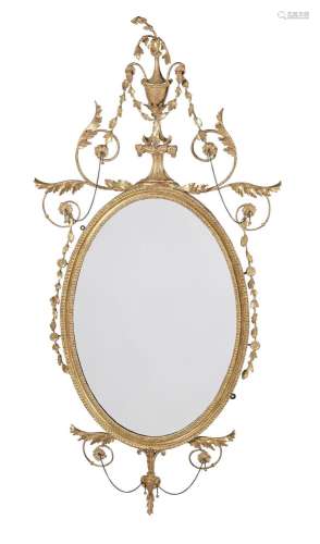 A GEORGE III GILTWOOD WALL MIRROR, IN THE MANNER OF ROBERT A...