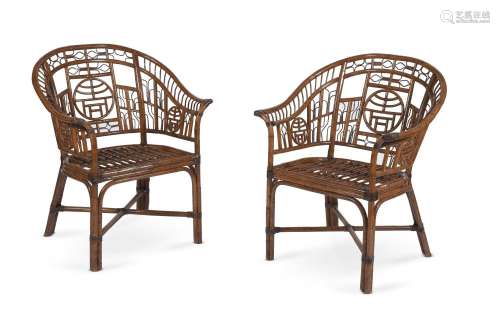 A PAIR OF CHINESE EXPORT WARE BAMBOO CHAIRS, 20TH CENTURY