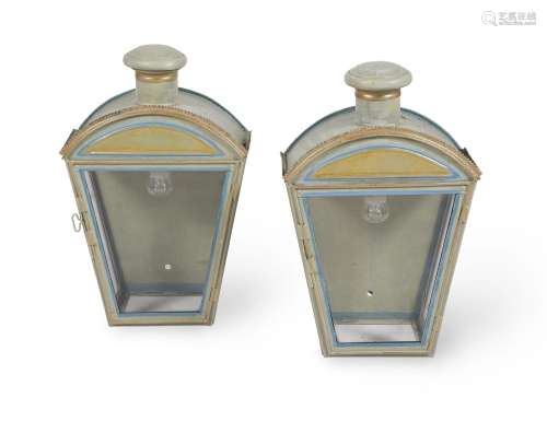 A PAIR OF FRENCH TOLE WARE WALL LANTERNS, 19TH CENTURY AND L...