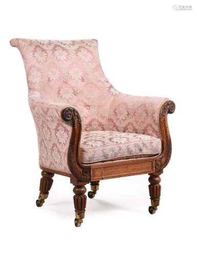 Y A REGENCY ROSEWOOD LIBRARY ARMCHAIR, ATTRIBUTED TO GILLOWS...