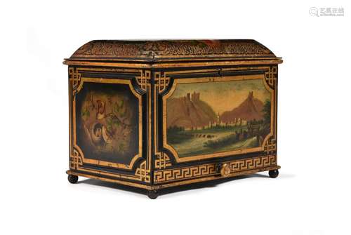 A TOLE PEINTE BOX AND COVER, MID 19TH CENTURY