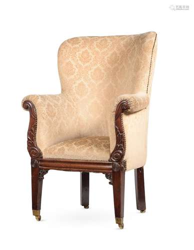 A REGENCY MAHOGANY AND UPHOLSTERED TUB ARMCHAIR, CIRCA 1820