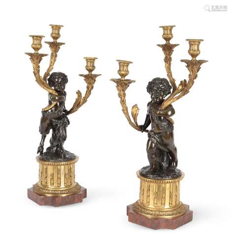 AFTER CLODION, A LARGE PAIR OF FRENCH BRONZE AND ORMOLU THRE...