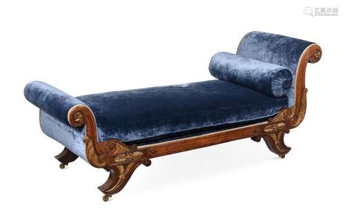 A GEORGE IV OAK AND PARCEL GILT DAYBED, CIRCA 1825