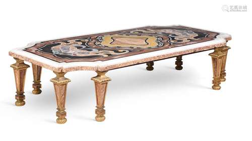 A CONTINENTAL SPECIMEN MARBLE AND ORMOLU LOW TABLE, 19TH CEN...