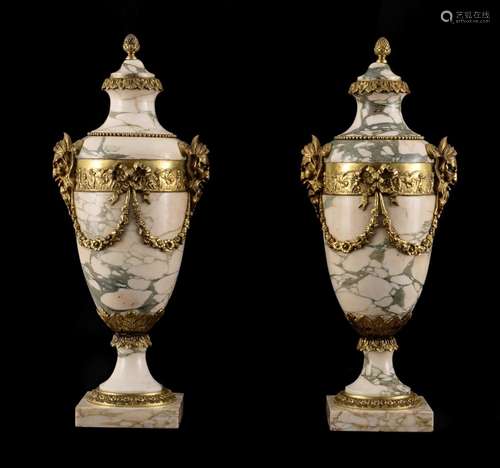 A LARGE PAIR OF FRENCH MARBLE AND ORMOLU MOUNTED NEOCLASSICA...