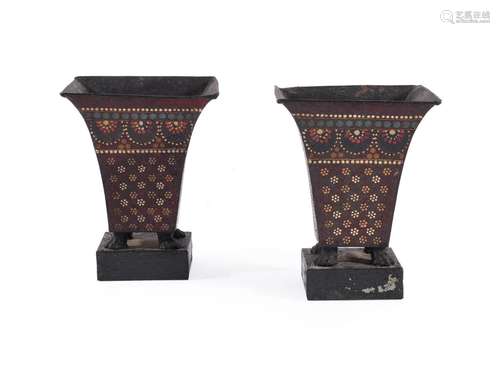 A PAIR OF TOLE VASES PROBABLY ITALIAN, EARLY 19TH CENTURY