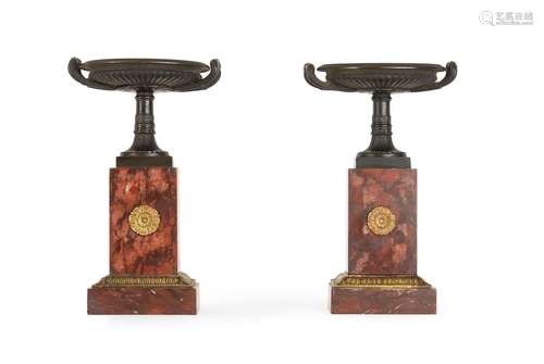 A PAIR OF 'GRAND TOUR' BRONZE AND MARBLE TAZZAS, ITALIAN, 19...