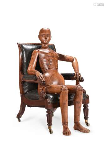 A RARE LIFE SIZE CARVED ARTIST'S LAY FIGURE OR MANNEQUIN, EN...