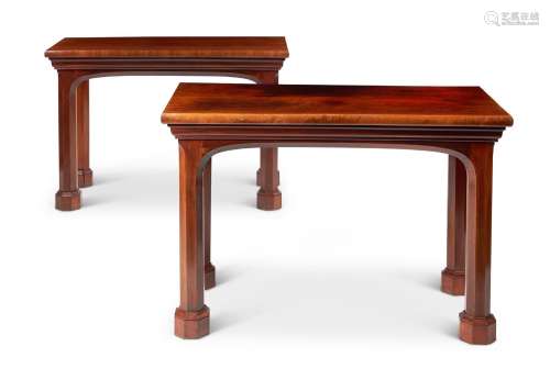 A PAIR OF EARLY VICTORIAN GOTHIC MAHOGANY SIDE TABLES, CIRCA...