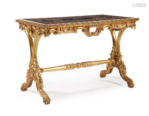 A SPECIMEN MARBLE INSET AND GILTWOOD SIDE TABLE, IN MID 19TH...