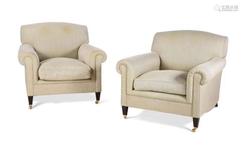 A PAIR OF UPHOLSTERED ARMCHAIRS, BY GEORGE SMITH, LATE 20TH ...