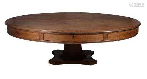 A LARGE VICTORIAN OAK 'DRUM' LIBRARY TABLE, LATE 19TH CENTUR...