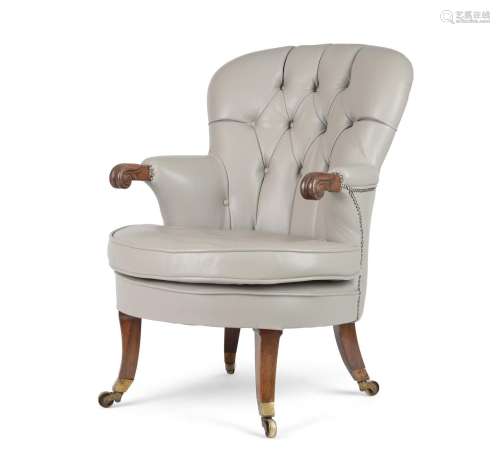 Y A WILLIAM IV ROSEWOOD AND LEATHER UPHOLSTERED ARMCHAIR, CI...