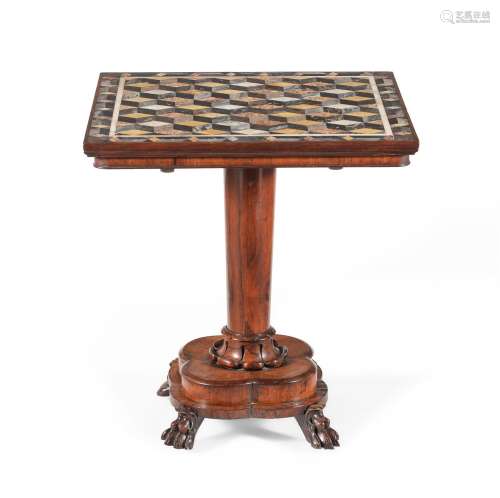 Y A WILLIAM IV ROSEWOOD AND SPECIMEN MARBLE PEDESTAL TABLE, ...