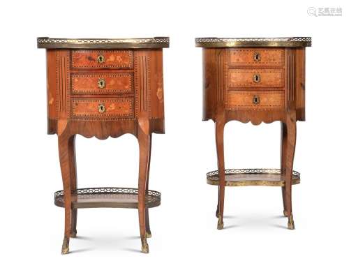 Y A MATCHED PAIR OF FRENCH KINGWOOD AND MARQUETRY INLAID OCC...