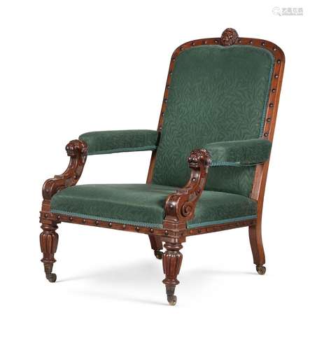 A WILLIAM IV CARVED MAHOGANY ARMCHAIR, CIRCA 1835