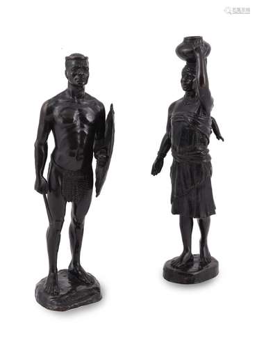 CHRISTINE M STOCKDALE (1881-1933), TWO BRONZES 'ZULU WOMAN' ...