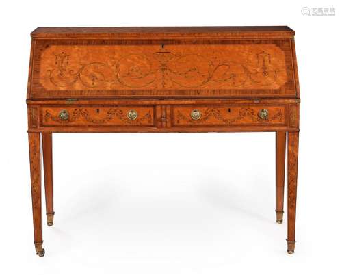 Y AN EDWARDIAN SATINWOOD AND MARQUETRY BUREAU, IN THE MANNER...