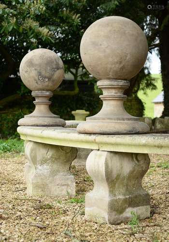 A PAIR OF TERRACOTTA BALL FINIALS,ATTRIBUTED TO JAMES PULHAM...