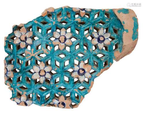 A large Sind turquoise tile jali fragment