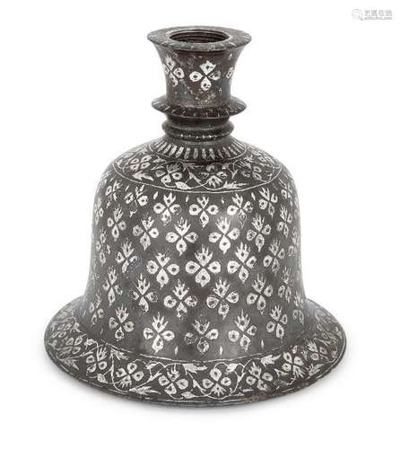 A silver inlaid Bidri huqqa base