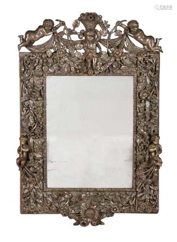 A WILLIAM & MARY CARVED AND SILVERED WALL MIRROR, CIRCA ...